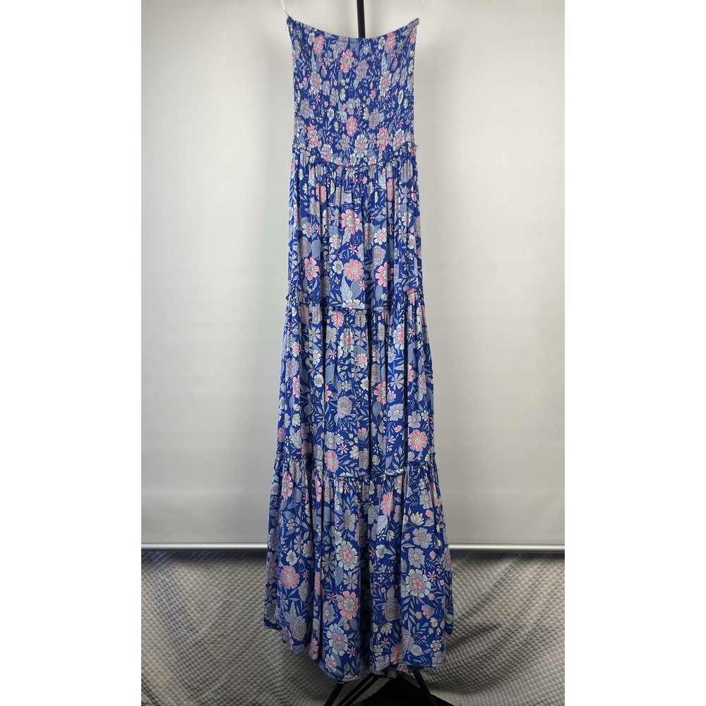 Abel The Label Womens Strapless Maxi Dress Sz S Blue Pink Floral Smocked Boho - Picture 4 of 8
